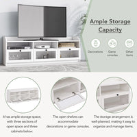 Modern TV Stand for TVs Up to 65",Elegant Media Console Table with Acrylic Board Door and Black Handles,Ample Storage Space Entertainment Center for Living Room,White