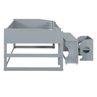 Loft Bed Full Size, Low Study Full Loft Bed with Rolling Portable Desk and Chair, Kids Loft Bed with Slide, Built-in 2 Rung Ladder and Full Length Safety Guardrails for Boys Girls, Gray