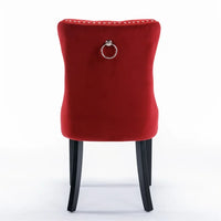 Dining Chairs Set of 2, Modern Velvet Upholstered Dining Room Chairs with Button Tufted Back & Nailhead Trim & Ring Pull, Wingback Dinner Chairs with Solid Wood Legs for Kitchen Dining Room, Burgundy
