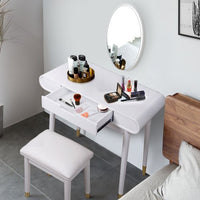 Vanity Set with Drawers and Cushioned Stool, Makeup Dressing Table for Bathroom Bedroom Small Space, Vanity Table for Kids Girls Women Gifts (White)