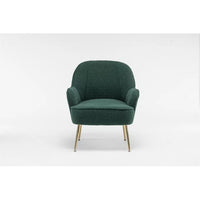 Accent Chair, Teddy Fabric Vanity Chair, Modern Upholstered Armchair with Tight Back and Golden Metal Adjustable Legs, Club Chair Side Chair for Living Room Bedroom Office, Antique Green