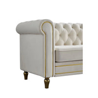 Modern Velvet Sofa, Button Tufted Chesterfield Sofa with Scroll Arms and Gold Metal Legs, 3-Seater Sofa Couch Upholstered Sofa for Living Room Bedroom Office Apartment, 84.65"×31.50"×30.31", Beige
