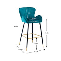 JINS & VICO 2PC Accent Bar Stools,Upholstered Barstools Counter Height Dining Chairs with Back and Armrest,Fabric Wingback Dining Chairs for Kitchen Counter Island,Teal