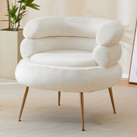 Accent Chair with Ottoman, Velvet Upholstered Barrel Chair and Ottoman Set for Loving Room, Modern Comfy Armchair and Footrest with Metal Legs for Living Room, Bedroom, Reading Room, White