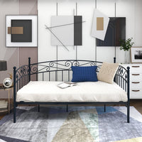 Metal Daybed Frame, Sofa Bed Frame Twin Size with Center Support Legs, Metal Slats, Black Bed Frame for Living Room Guest Room, No Box Spring Needed