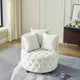 30" W Swivel Barrel Chair, Button Tufted Round Accent Chair with 3 Pillows & Wheels, Velvet Upholstered Round Sofa, Oversized Armchair Cozy Reading Chair for Bedroom, Living Room, Hotel,Beige
