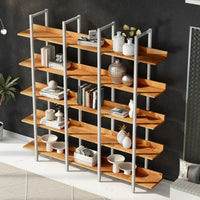 5 Tier Bookshelf, Tall Bookcase Shelf Storage Organizer, Vintage Industrial Book Shelf for Bedroom, Living Room and Home Office, Solid Wood Bookshelf, Metal Frame with MDF Board, Brown+White