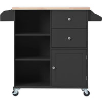 Kitchen Island on Wheels, Portable Kitchen Cart with 1 Storage Cabient, 2 Drawers and 3 Open Shelves, Rolling Kitchen Island with Lockable Rollers, Towel Holder and Spice Rack, Black