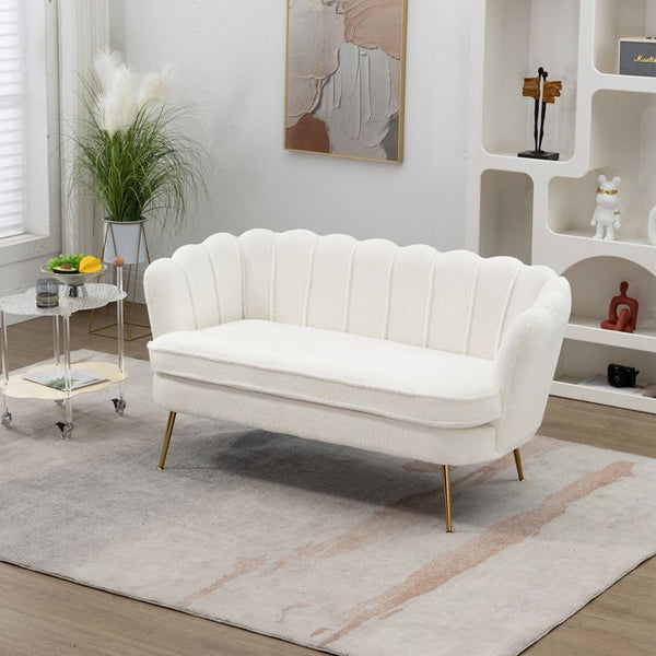 59"W Accent Sofa Couch, Modern Loveseat Sofa with Gold Metal Legs, Two-Seater Sofa Small Sofa Small Mini Room Couch for Small Space Office Studio Apartment Bedroom, Ivory Boucle