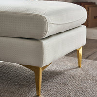 L-Shaped Sectional Sofa with Footstool, Plaid Fleece 4 Seat Sofa Couch with Chaise Lounge and Electroplated Gold Triple Leg, Indoor Modular Sofa for Living Room Office Guestroom, 282*142*88cm