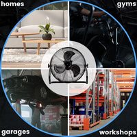 16-Inch Rechargeable Cordless Floor Fan, High Velocity Floor Fan with 360-Degree Tilt, Ready-to-Use Style Heavy Duty Metal Fan with Battery Operated for Industrial Commercial Residential Office,Black