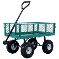 Heavy-Duty Steel Garden Cart, Folding Utility Wagon Cart with Removable Sides and 180°Rotating Handle,Metal Steel Wagon Cart for Outdoor, Lawn, Yard, Farm,Green,Weight Capacity 550 Lbs