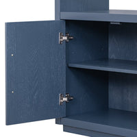Storage Cabinet Sideboard with Adjustable Shelves, Wooden Cabinet with 4 Metal Handles,4 Doors and 1 Glass Top for Home Hallway, Entryway, Living Room, Bedroom, Navy Blue