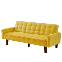 73.6" Upholstered Convertible Sofa Bed, Button Tufted Linen Fabric Sofa Couch with 4 Solid Wood Legs and 1 Plastic Center Leg, Sleeper Sofa Couch for Living Room, Bedroom and Office, Yellow