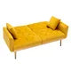 Velvet Futon Sofa Bed with 2 Pillows, Modern Tufted Upholstered Accent Sleeper Sofa Couch with Adjustable Backrest and Golden Metal Legs, Folding Loveseat Sofa Recliner Couch for Bedroom, Mustard