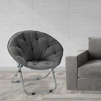 Folding Saucer Chair with Metal Frame and Ergonomic Seat, Portable Moon Chair with X-Shape Tube and Soft Fabric Comfy Lounge Room Chairs for Bedroom Living Room Courtyard