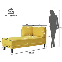 65" Corner Lounge Chair, Mid-Century Modern Fabric Upholstered Indoor Chaise Lounge for Bedroom,Office, Small Living Room & Apartment, Yellow (Left Armrest)