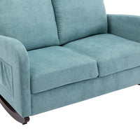 Modern Double Rocking Chair, Oversized Upholstered Loveseat Accent Armchair with High Backrest and Side Pocket, Extra Wide Glider Rocker for Nursery Living Room Bedroom, Light Blue