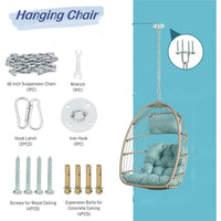 Hanging Egg Chair Indoor Outdoor without Stand, Foldable Wicker Rattan Swing Egg Chairs with Thick Cushion, Hammock Egg Hanging Chair with Aluminum Frame for Bedroom Patio Balcony, Wood+Dark Gray