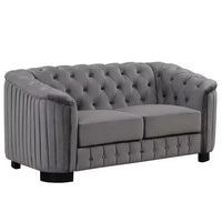 64" Velvet Upholstered Loveseat Sofa, Modern Loveseat Sofa with Thick Removable Seat Cushion, Comfy Small Sofa, Modern Sectional Sofa Couch for Living Room, Bedroom,or Small Space, Gray