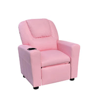 Kids Recliner Chair with Cup Holder,Toddler Recliners for Kids Age 0-5 with Side Pockets and Non-Slip Footstool,PU Leather Armrest Sofa Couch,Single Theater Seating Chair for Girls Boys Kids,Pink