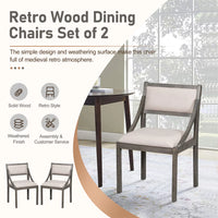 Dining Chairs Set of 2, Retro Upholstered Dining Chairs with Solid Wood Frame and Curved Armrest, Mid-Century Accent Chairs Side Chairs with Hollow Back for Living Room Bedroom Kitchen, Gray