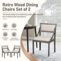 Dining Chairs Set of 2, Retro Upholstered Dining Chairs with Solid Wood Frame and Curved Armrest, Mid-Century Accent Chairs Side Chairs with Hollow Back for Living Room Bedroom Kitchen, Gray