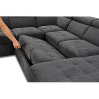 7-Seat Modern Fabric Sleeper Sectional Sofa Bed, U Shaped Oversized Sectional Sofa with Pull-Out Bed, Large Functional Couch, Suitable for Apartment, Living Room, Office, Guest Room, Dark Gray