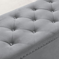 Velvet Storage Bench, Tufted Upholstered End of Bed Bench with Nail Head Decor and Metal Legs, Flip Top Storage Ottoman for Bedroom, Living Room, Entryway, Gray