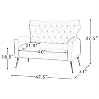 Loveseat Chair, 48" Velvet Upholstered Accent Sofa Banquette Couch with Tufted Back & Metal Legs, 2 Seater Wingback Sofa Chair Settee Bench Sofa for Small Spaces Loft Living Room Bedroom, Fuchsia