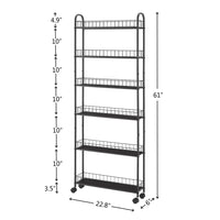 6 Tier Rolling Cart, Mobile Storage Shelving Unit with Wheels, Movable Storage Shelf, Narrow Metal Wire Storage Rack with Baskets for Kitchen Bathroom Office Laundry, Antique brown