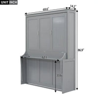 Murphy Bed Queen with Shelf, Queen Size Murphy Bed with Headboard, Wall Bed Frame for Teens & Adults, Grey