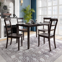 Wooden Rectangular Dining Table Set, 5-Piece Kitchen Dining Table Set, Wood Table and 4 Chairs Set for Dining Room (Espresso)