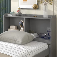 Twin Bed with Trundle and 3 Drawers, Twin Bed Frame with Bookcase Headboard, Wood Platform Bed, Multifunctional Wood Storage Daybed Sofa Bed, No Box Spring Needed, Gray