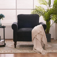 Upholstered Accent Chair, Indoor Single Sofa Chair with Curved Armrest and Solid Wood Gourd Foot, Comfy Lounge Armchair, Modern Reading Chair for Living Room Bedroom Office, Black