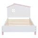3-Pieces Bed Bedroom Sets, Twin Size Platform Bed with Nightstand and Storage Dresser, Wood Bed Frame with House Shaped Headboard, for Boys Girls Teens, No Box Spring Required, White+Pink