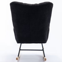 Modern Teddy Fabric Nursery Rocking Chair, Wingback Glider Rocker Accent Chair with Solid Wood Base Metal Frame for Bedroom, Living Room, Porch, Office, Black