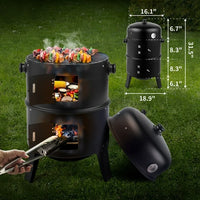 31" Steel Charcoal Smoker, Heavy Duty Round BBQ Grill, Adjustable Air Outlet, Detachable 2-Layers Outdoor Patio Barbecue Cooker with Othermometer, for Outdoor Cooking, Balcony Picnics, Party