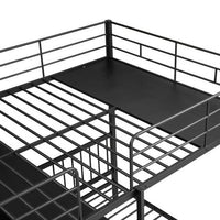 Full Over Twin Metal Bunk Bed, L Shaped Loft Bed Frame with Built-in Desk, Shelves and Ladder, Bunk Bed with Desk, Full Over Twin Bunk Bed, Twin Over Full Bunk Beds (Black)