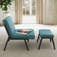 Fabric Accent Chair with Ottoman, Modern Upholstered Armless Chair with Footrest and Wood Legs, Linen Sofa Chair with Ottoman Footstool for Bedroom, Living Room, Office
