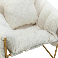 Accent Chair, Modern Leisure Single Sofa with Open Metal Frame, Retro Upholstered Armchair with Teddy Fabric Paded and Pillow, Comfy Side Lounge Chair for Living Room Bedroom Waiting Room, White