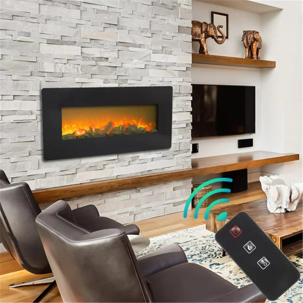 42''L Wall Hanging Firepalce, Fake Wood Heating Machine with Remote Control, 120V 1400W Stove Heater