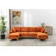 Convertible L-Shaped Sectional Sofa with Movable Ottoman, Upholstered Accent Sofa with 2 Pillows and Golden Metal Legs, Modular Sectional Couch Sets for Living Room Office Apartment, Orange