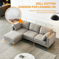 L Shape Sectional Couch, Modern Sectional Chaise Upholstered Leisure Sofa with Golden Metal Legs, 3-seat Sectional Corner Couch for Small Apartment Living Room, 92.9"L x 59.8"W x 31.1"H, Grey