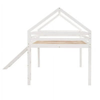 House Loft Bed with Slide, Full Size Wooden Bed Frame with Full-Length Guardrail & Ladder & Under Bed Storage Space, Multifunctional Playhouse Loft Bed for Boys Girls, No Box Spring Needed, White