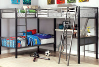 Triple Tree Modern Triple Twin L-shaped Bunk Bed Contemporary Style Corner Design With Workstation Full Metal Construction Silver Grey And Black Silver Finish