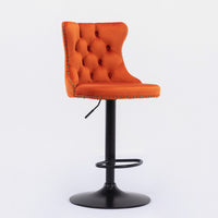 Swivel Bar Stools Set of 2 with Adjustable Seat Height, Contemporary Velvet Counter Stool with Metal Legs and Chrome Nailhead Trim Backrest, Dining Chair for Home and Pub, Orange & Black