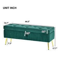 Storage Ottoman Bench, 44.5 inch Button-Tufted Ottoman with Safety Close Hinge, Upholstered Large Storage Bench for Living Room, Entryway, Hallway, Foot Rest, Solid Wood Frame, Support 220lbs, Green