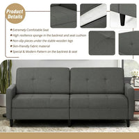 Convertible Folding Sofa Bed Futon, Linen Fabric Loveseat Couch with Adjustable Backrest and Solid Wood Legs,77" Sleeper Sofa Couch for Living Room, Apartment, Office, Grey