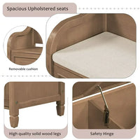 Storage Bench with Hidden Storage Space, Shoe Bench with Backrest and Removable Upholstered Cushion, Solid Wood Entryway Bench for Entryway Living Room Bedroom, 42”L x 18”W x 29.5”H, Brown + Beige